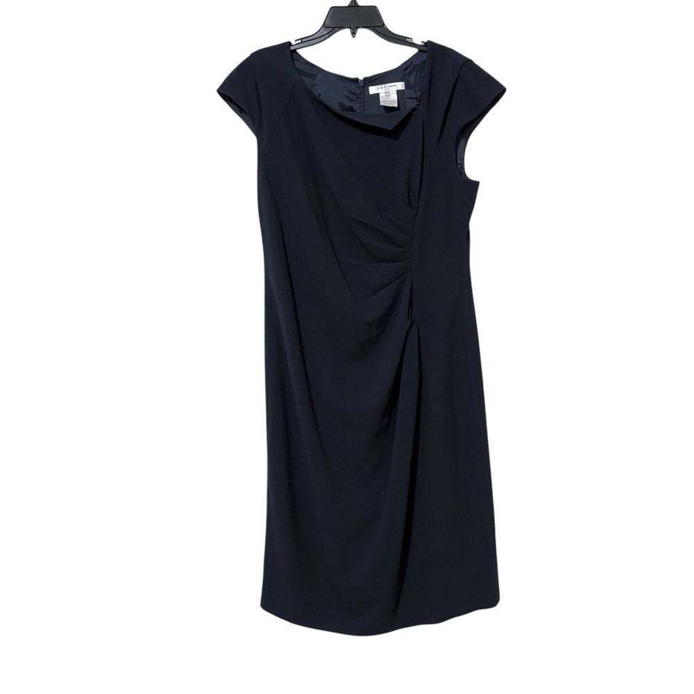 LK Bennett Navy Blue Davina Ruched Side Sheath Dress Size 14 Cap Sleeve Formal
